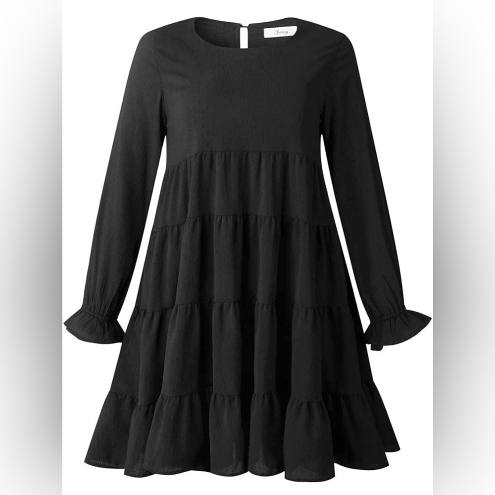 Joteisy Women’s Summer Ruffle Sleeve Round Neck Loose Fit Casual Swing Short Min - Picture 3 of 6